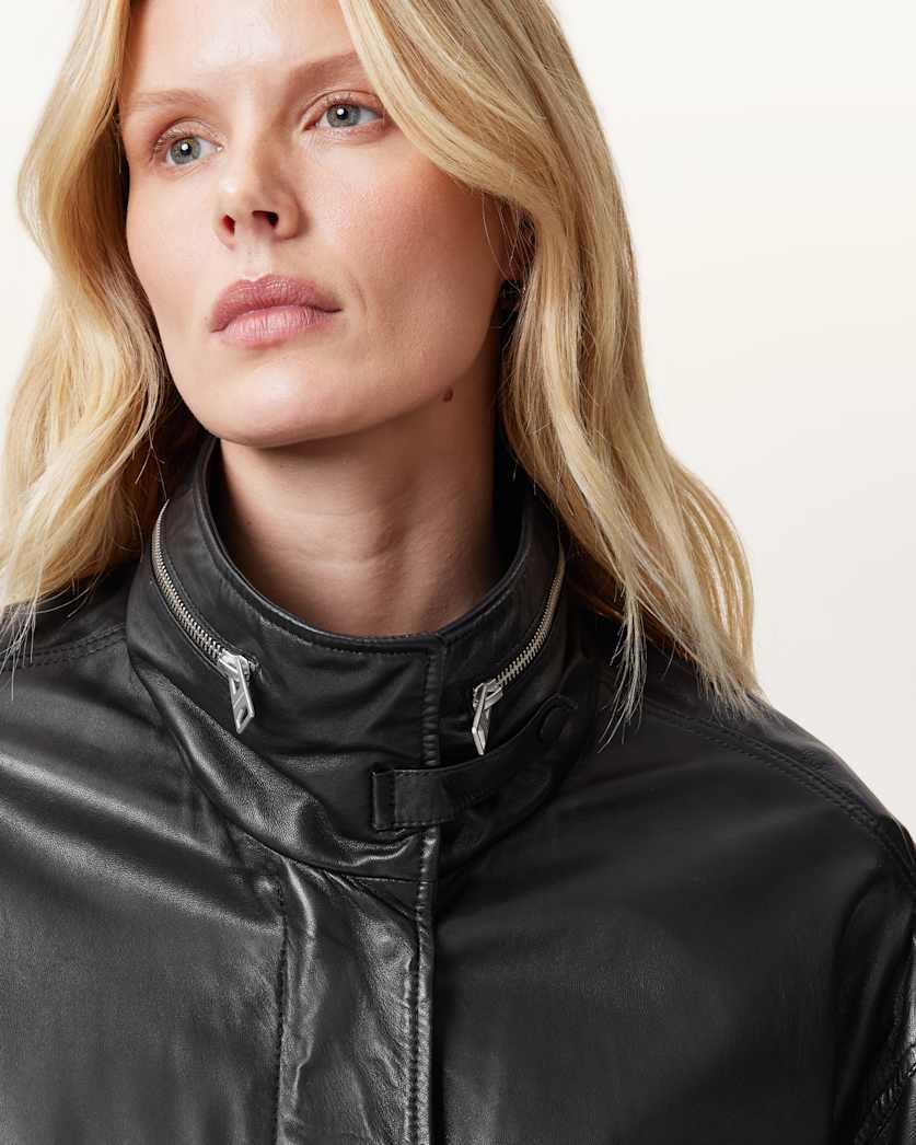 Clay Funnel Neck Cropped Leather Jacket