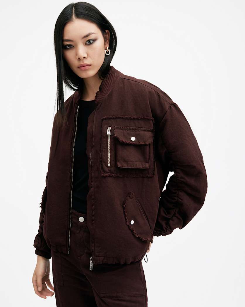 Rue Linen Blend Denim Bomber Jacket