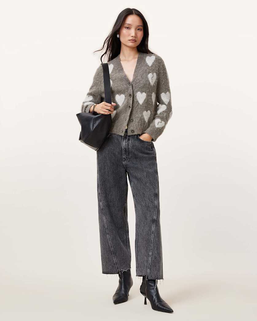 Amora Love Heart Jacquard Brushed Cardigan