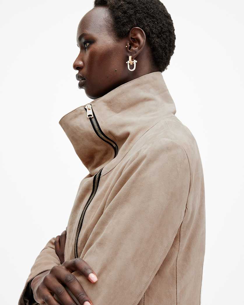 Freya Slim Fit Funnel Neck Suede Jacket