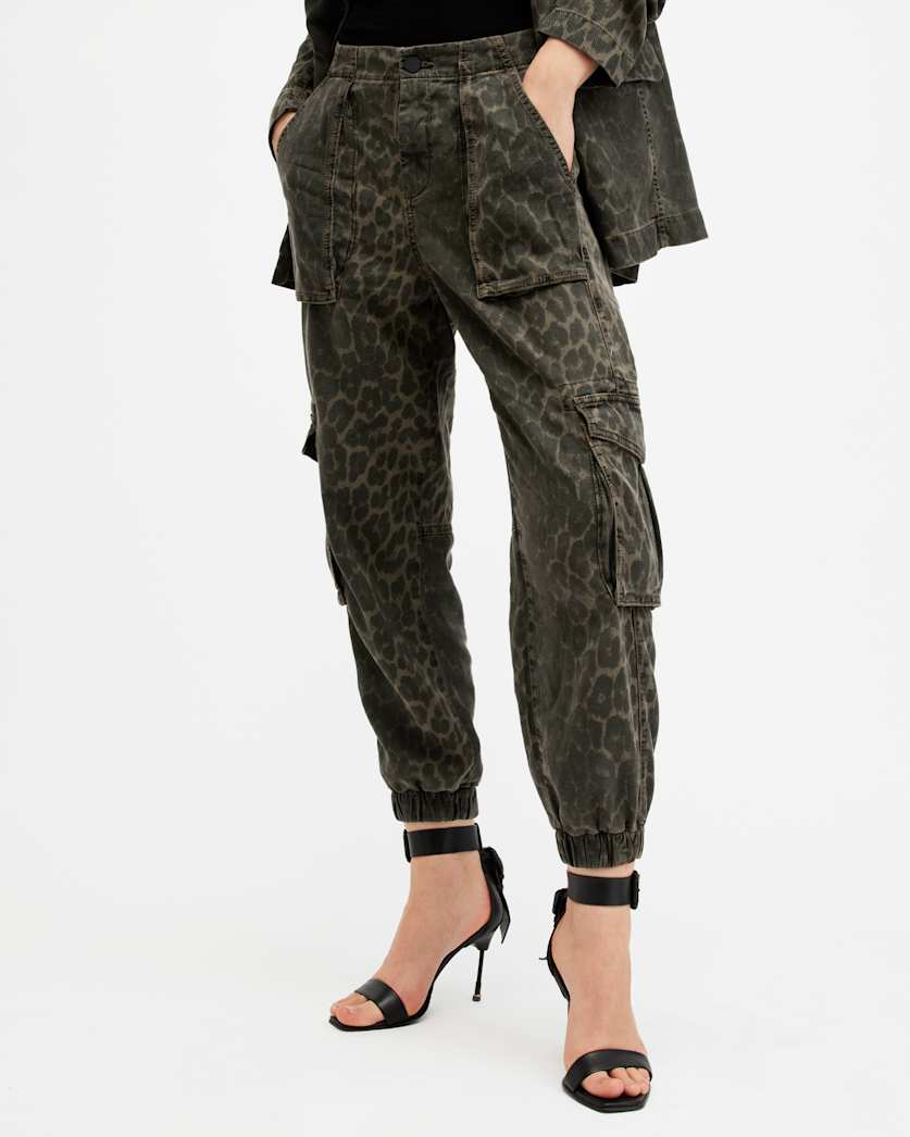 Freda Leopard Print Denim Cargo Trousers