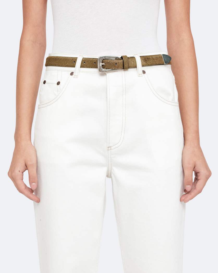 Romy Metal-Tipped Haircalf Leather Belt