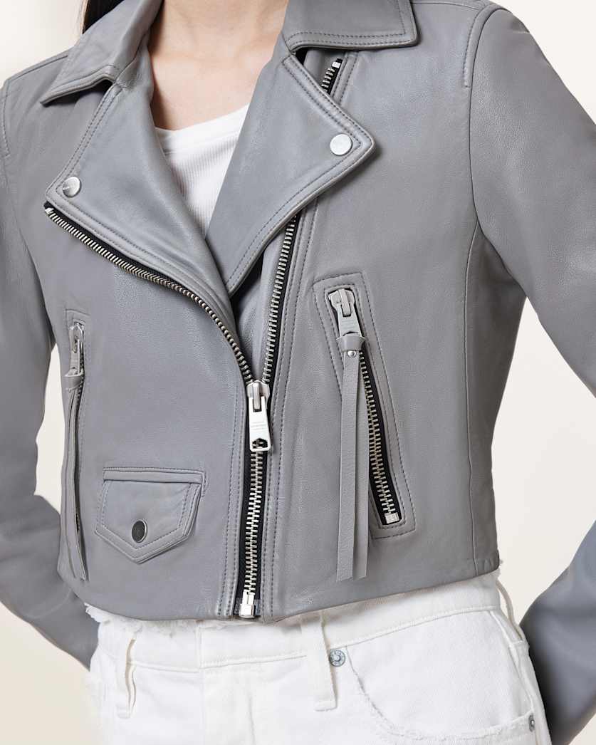 Elora Cropped Slim Leather Biker Jacket