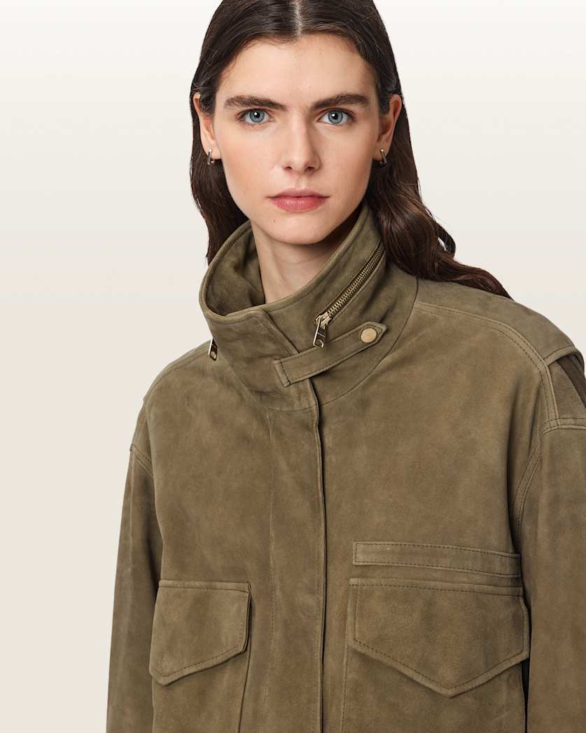 Clay Funnel Neck Suede Cropped Jacket