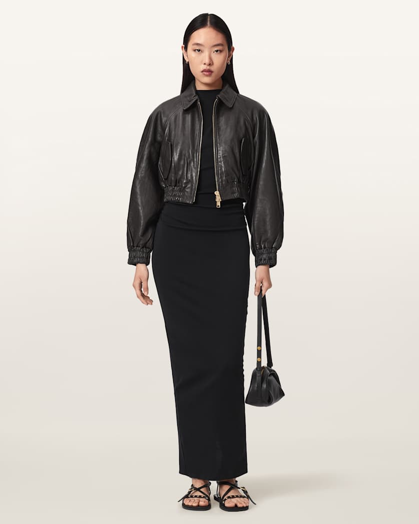 Anouk Cropped Leather Bomber Jacket