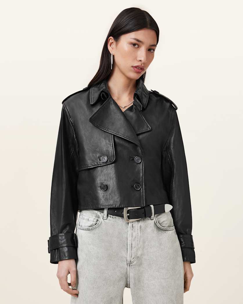 Hendry Cropped Leather Trench Coat
