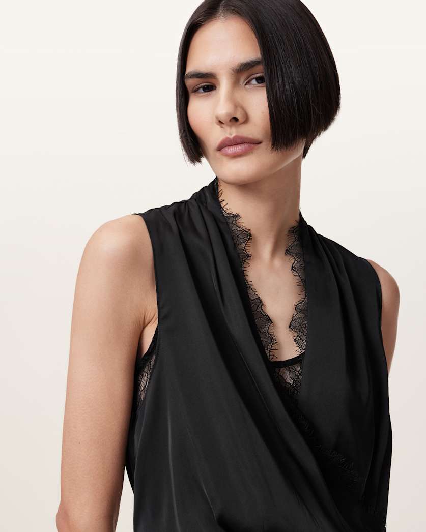 Abi Lace Trim Draped Midi Dress