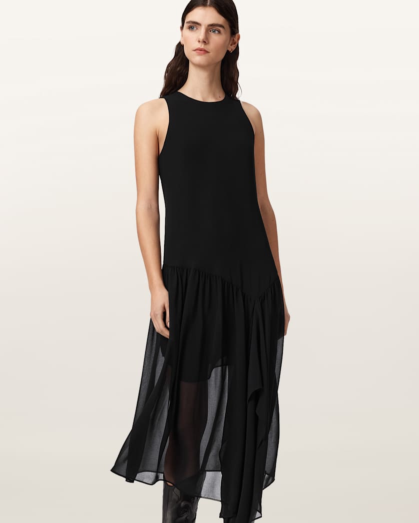 Cyra Asymmetric Maxi Dress Black | ALLSAINTS US