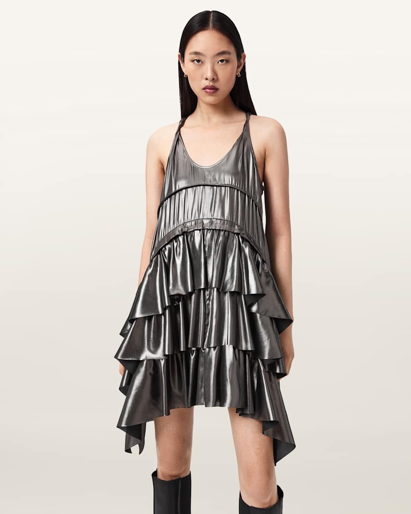 white christmas dresses Metallic Silver Mini Dress – Latina Styles
