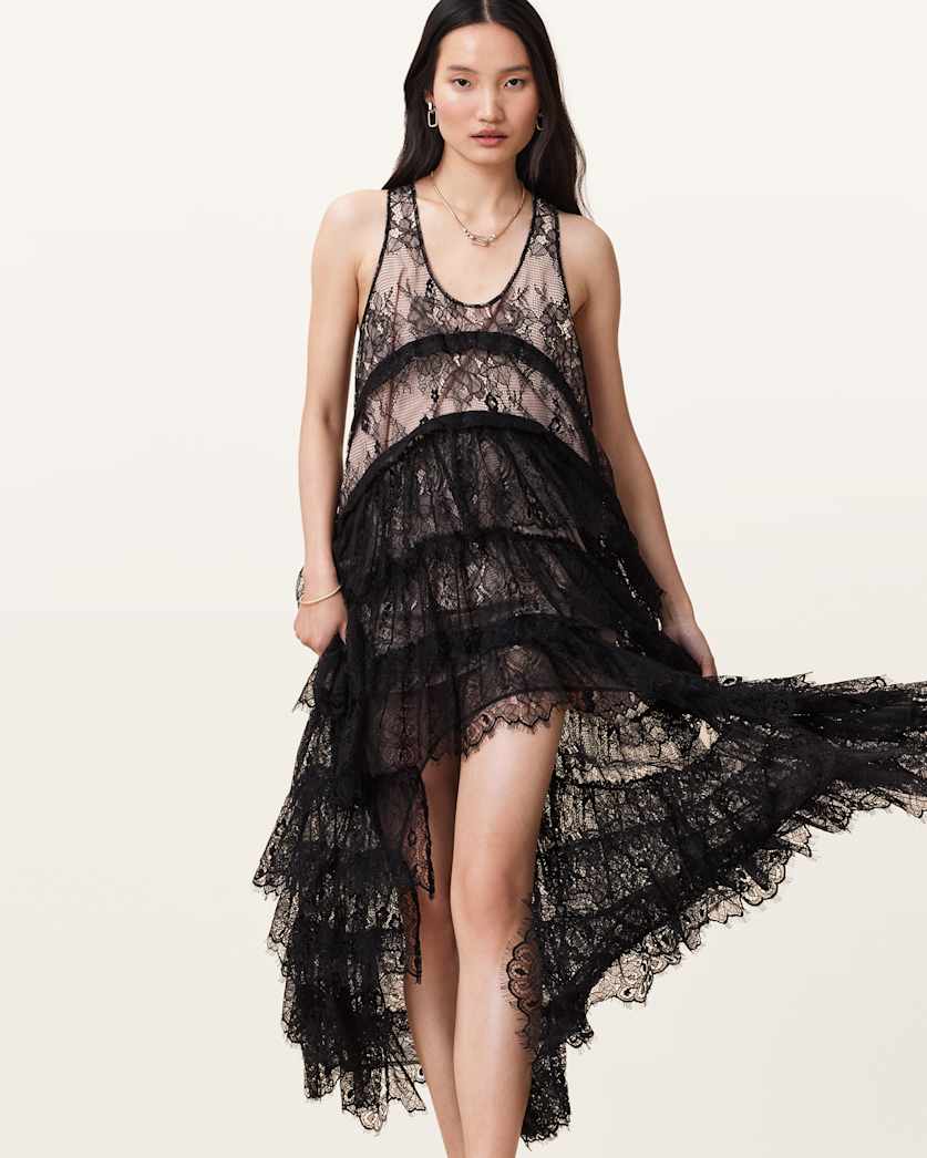 Cavarly Tiered Ruffle Lace Maxi Dress