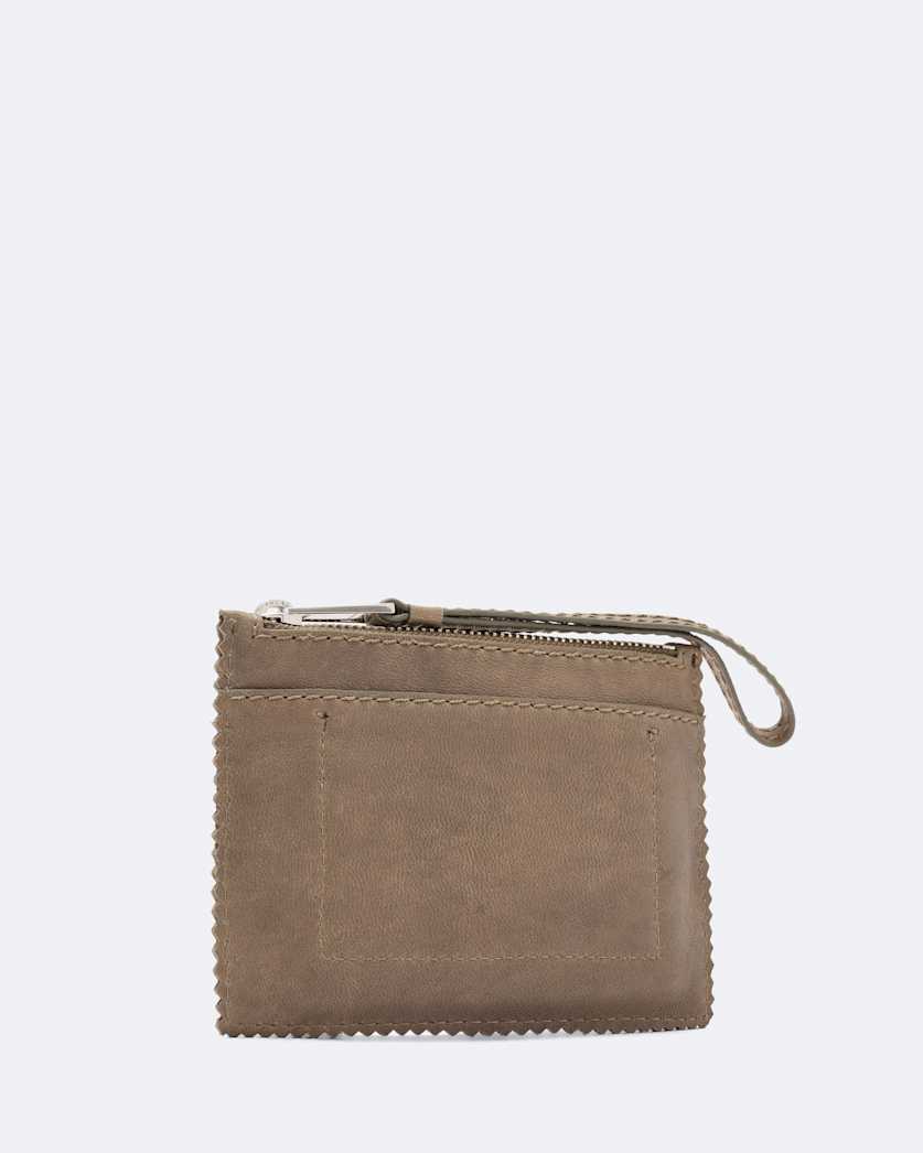 Pinked small large leather pouch