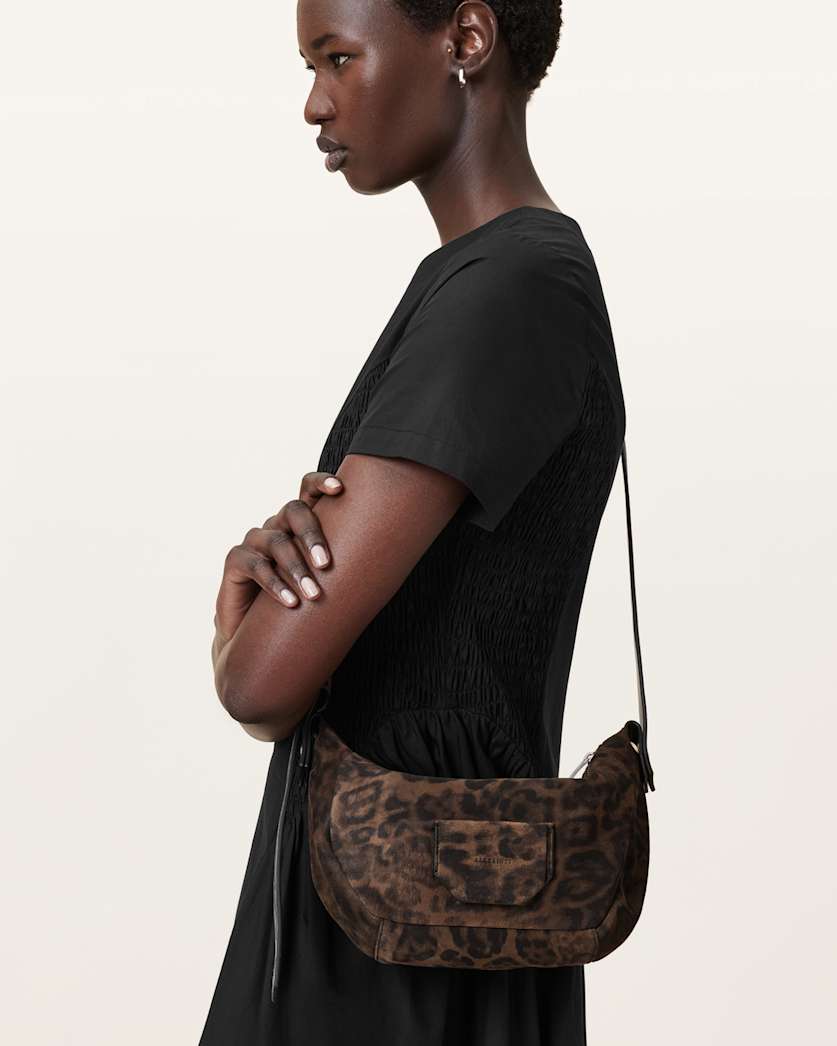 Madea Leopard Print Suede Crossbody Bag