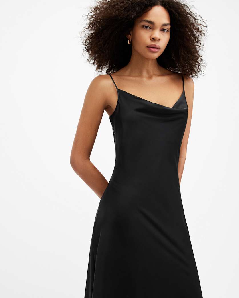 knee length dresses for ladies Perfect Cowl Neck Black Midi Dress