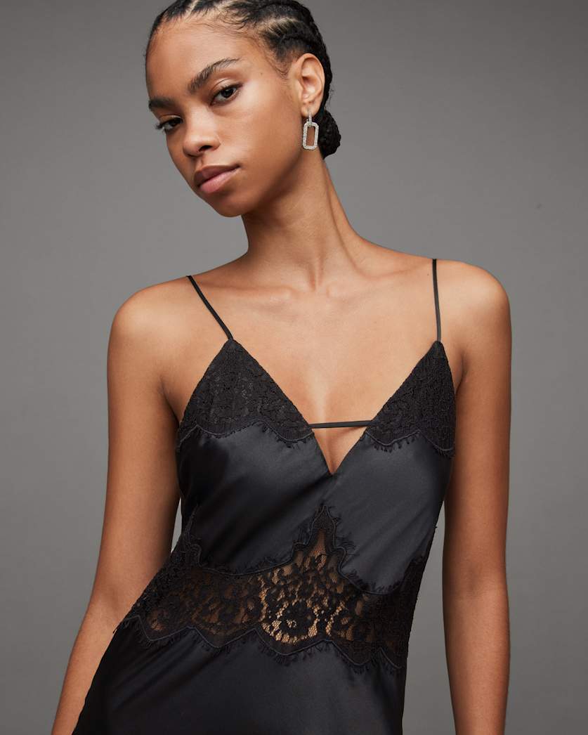 Ophelia Silk Blend Lace Trim Slip Dress