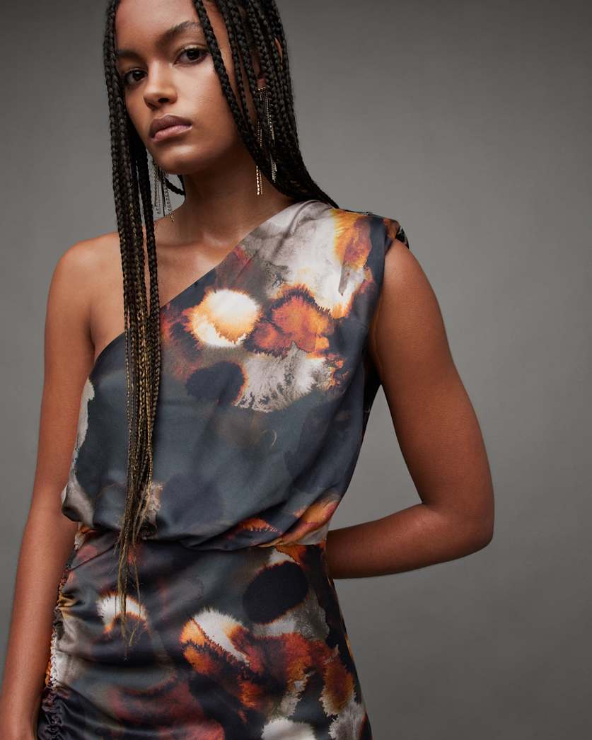 Laura Silk Blend One Shoulder Maxi Dress