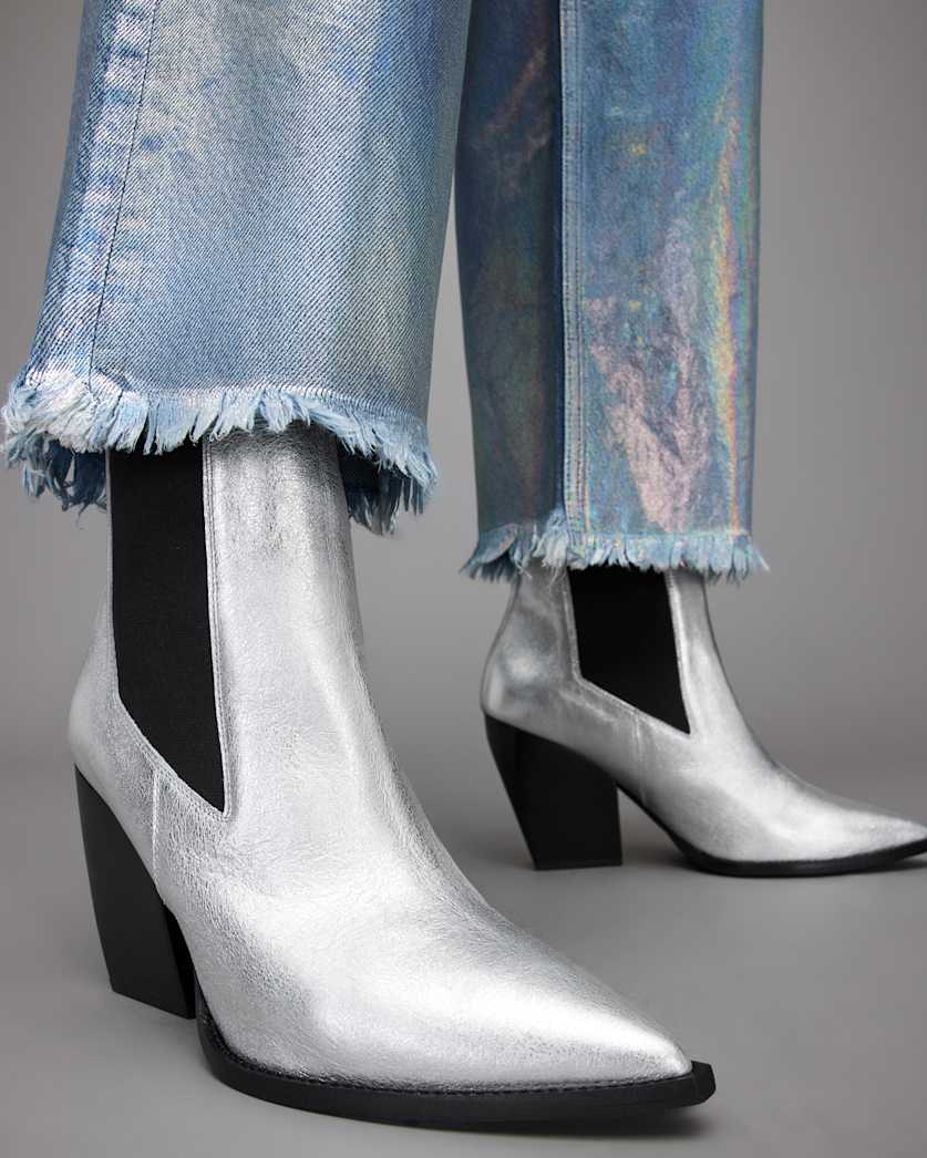 Ria Metallic Leather Heeled Boots