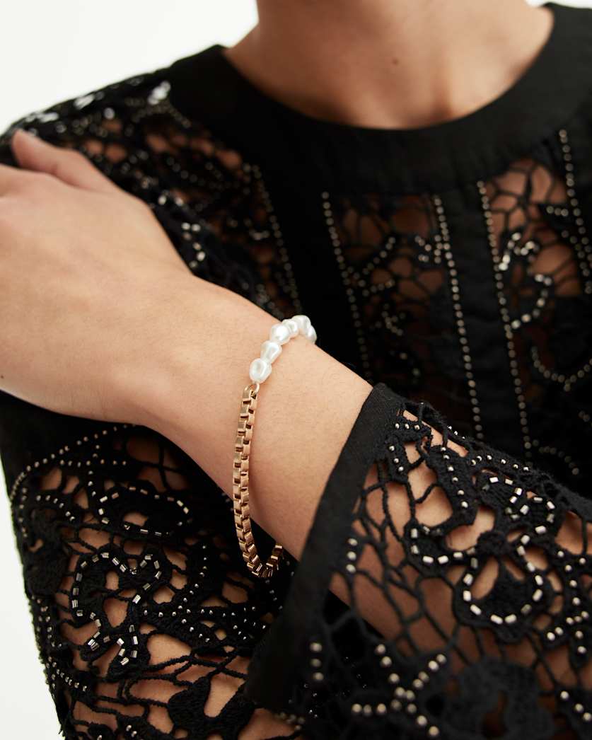 Edie Pearl Bead Box Chain Bracelet