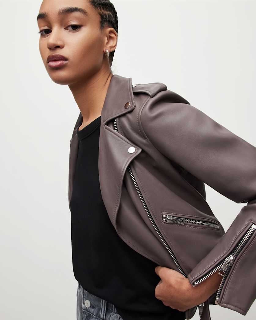 Balfern Belted Hem Leather Biker Jacket