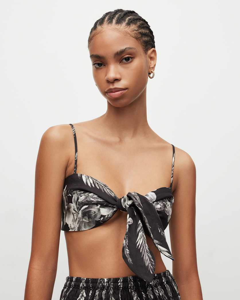 Riah Mia Linen Floral Bandeau Tie Top