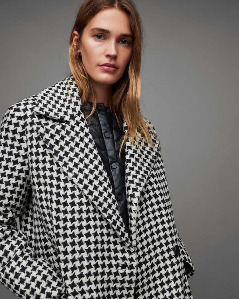 Alexis Star Checked Jacquard Wool Coat