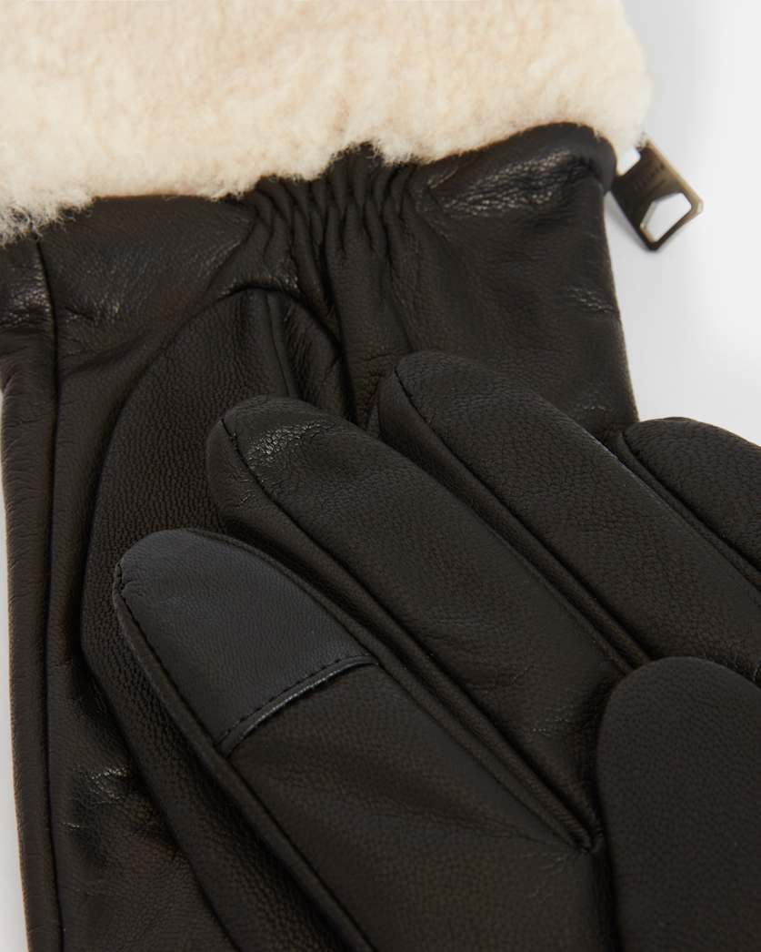 Sasha Leather Faux Shearling Trim Gloves