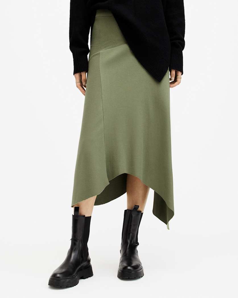 Gia Ribbed Asymmetric Midi Skirt