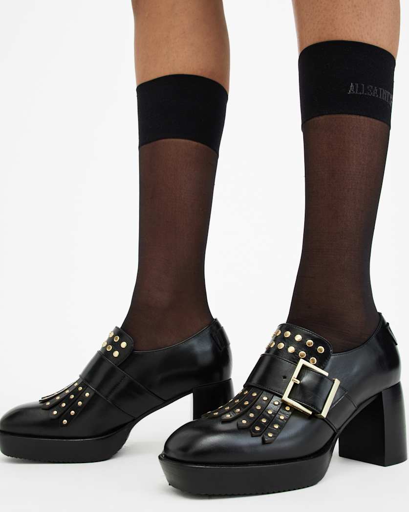 Zia Studded Leather Heeled Loafers