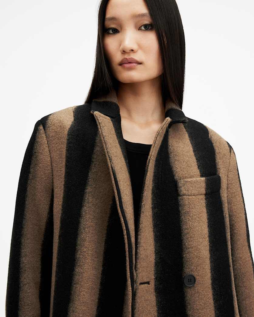 James Wool Blend Striped Maxi Coat