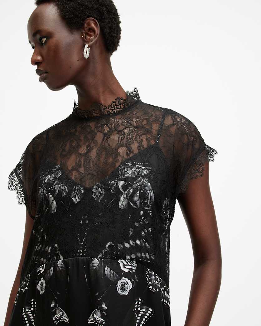 Gian Lace Trim Asymmetric Maxi Dress