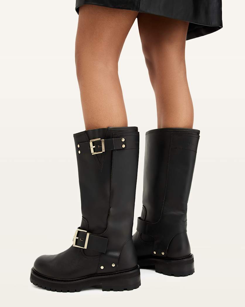 Tay Calf Length Leather Biker Boots