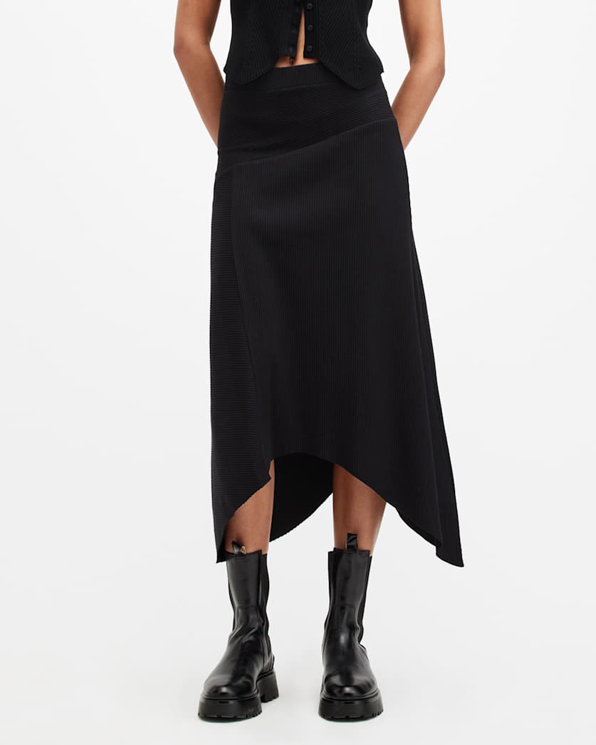 Gia Ribbed Asymmetric Midi Skirt