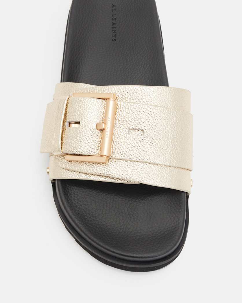 Ellie Buckle Metallic Leather Sliders