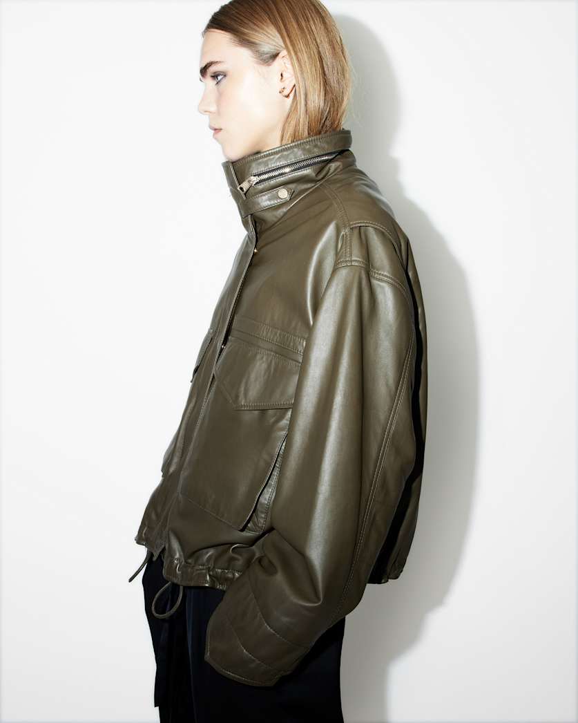 Clay Funnel Neck Cropped Leather Jacket