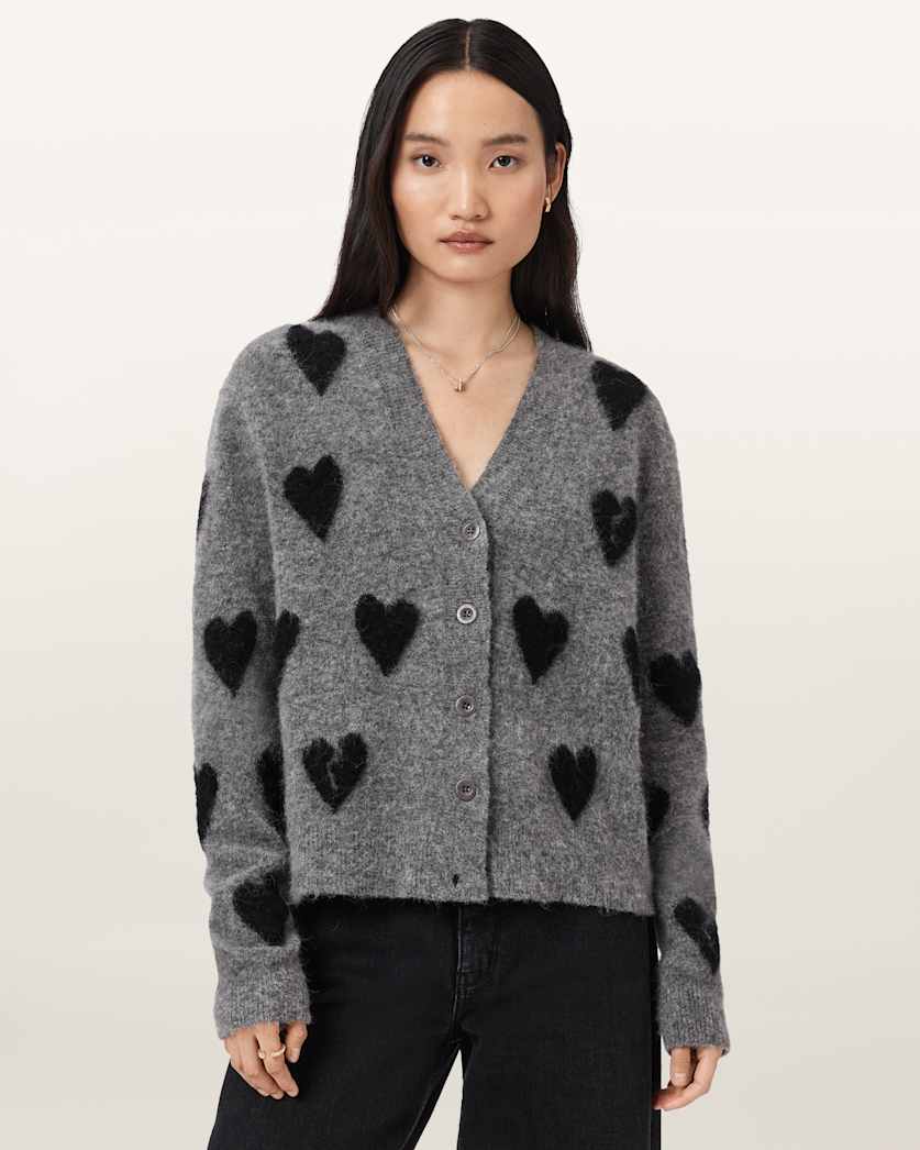 Amora Love Heart Jacquard Brushed Cardigan