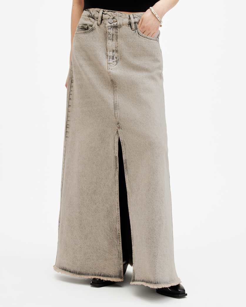 Noir Crossover Waist Denim Maxi Skirt