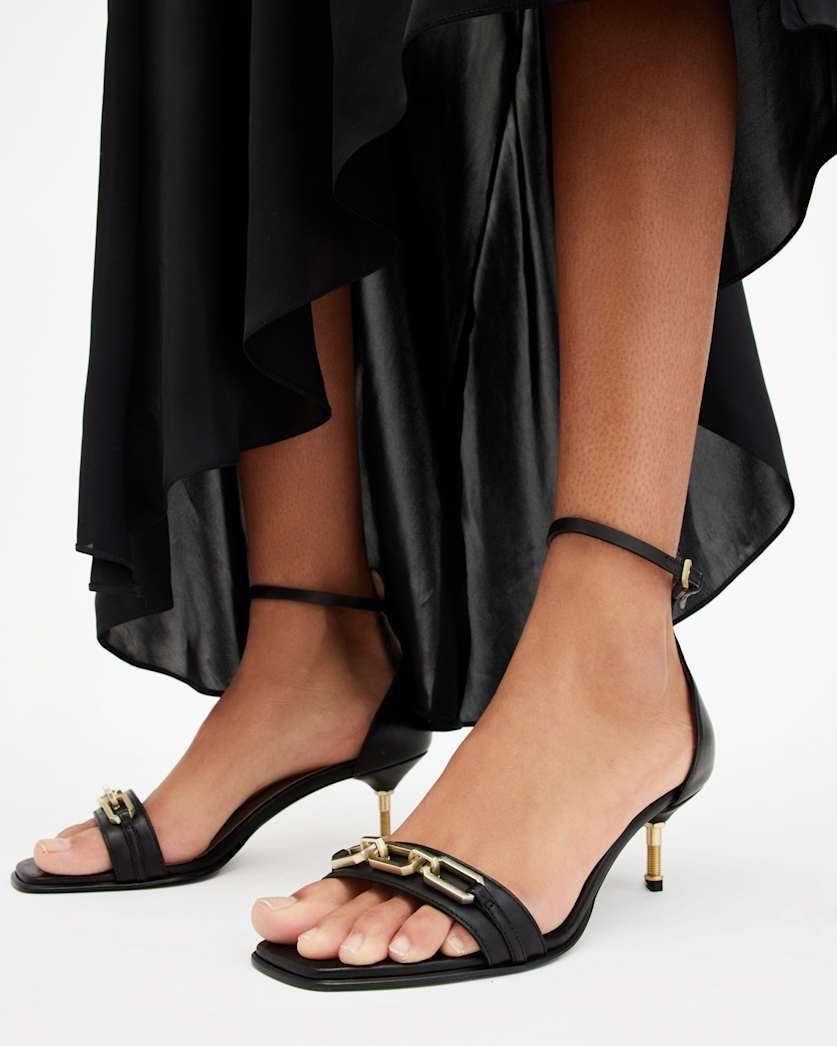 Gloria Chain Strap Leather Heel Sandals