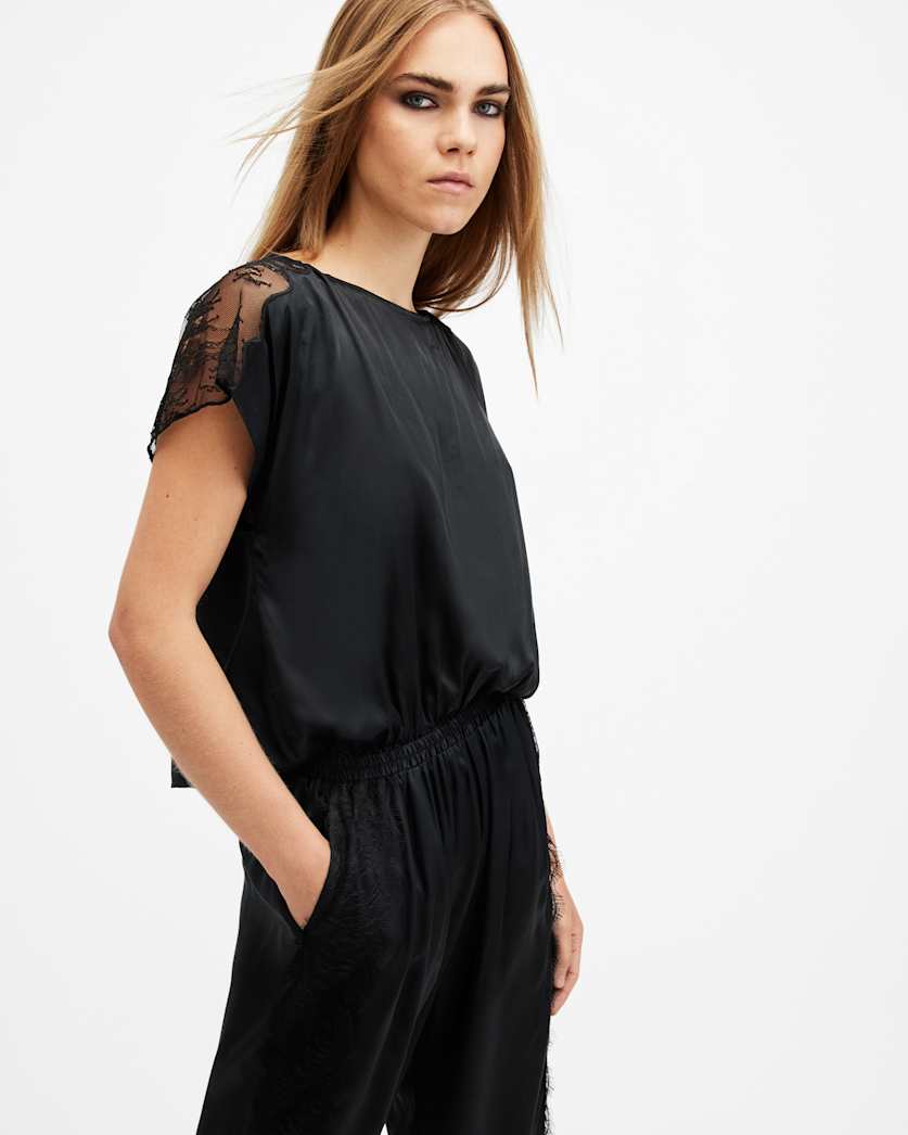 Mari Silk Blend Lace Trim Jumpsuit