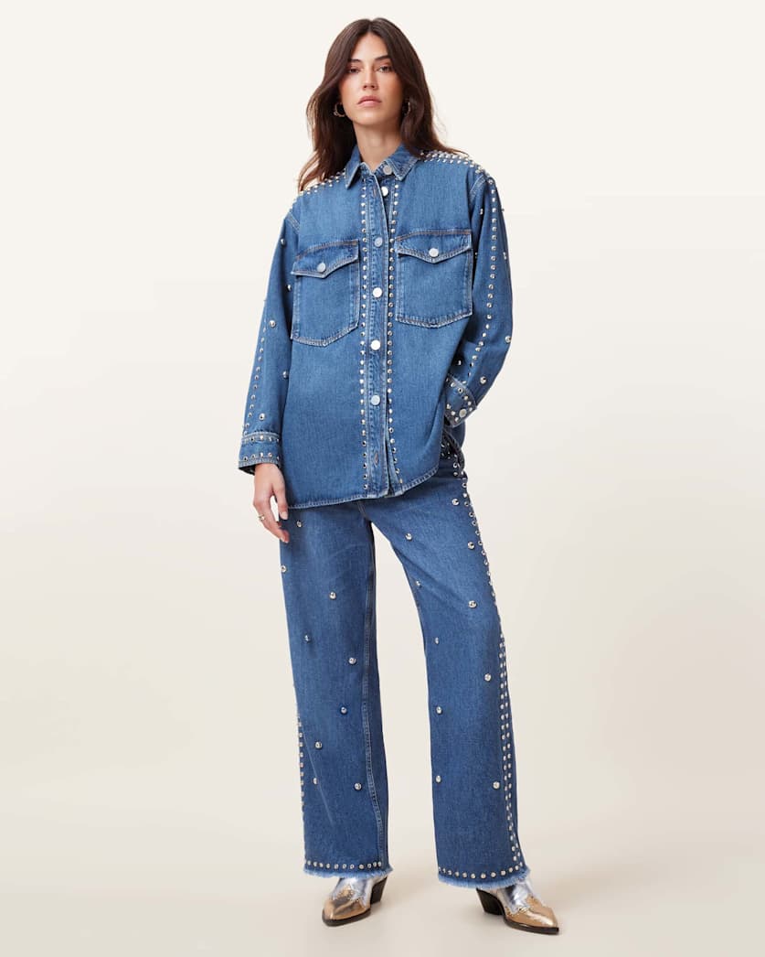 Blake Studded Wide Leg Denim Jeans