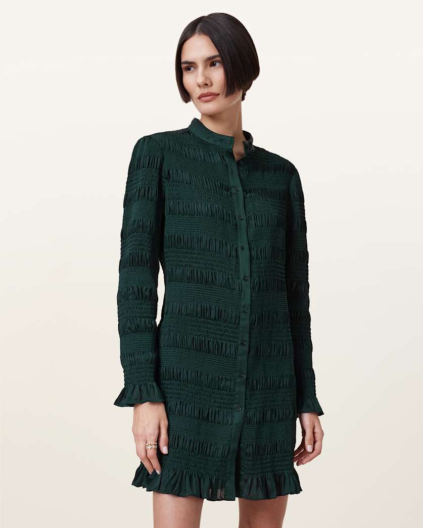 Meg Shirred Mini Shirt Dress