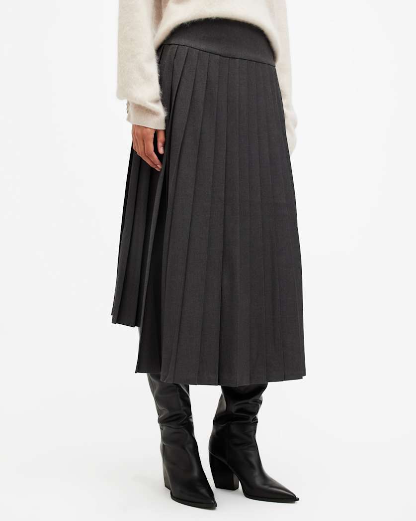 Kaya Pleated Asymmetric Midi Skirt