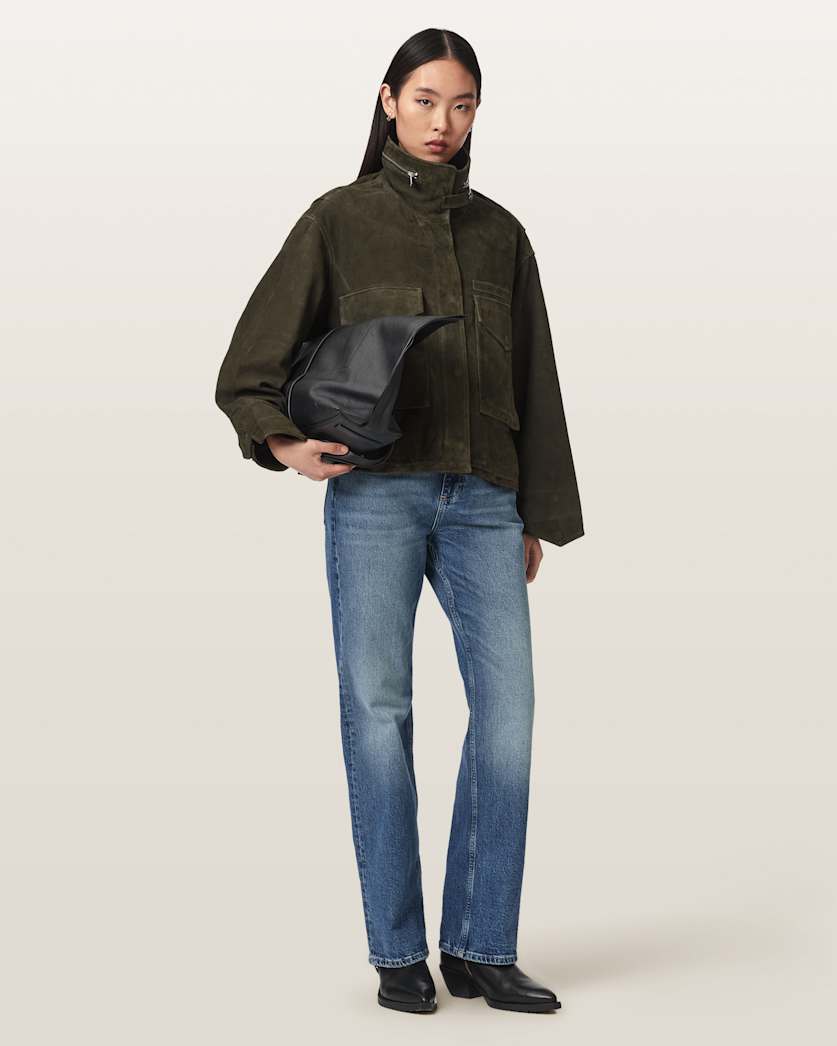 Clay Funnel Neck Suede Cropped Jacket