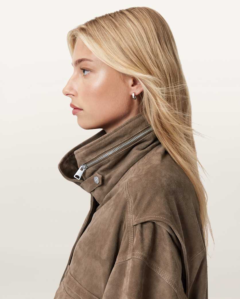 Clay Funnel Neck Suede Cropped Jacket