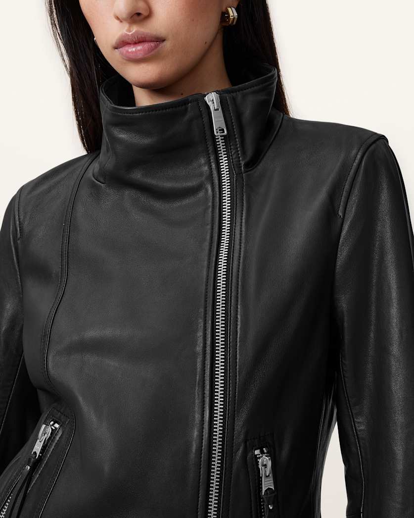 Ellis Leather Funnel Neck Biker Jacket