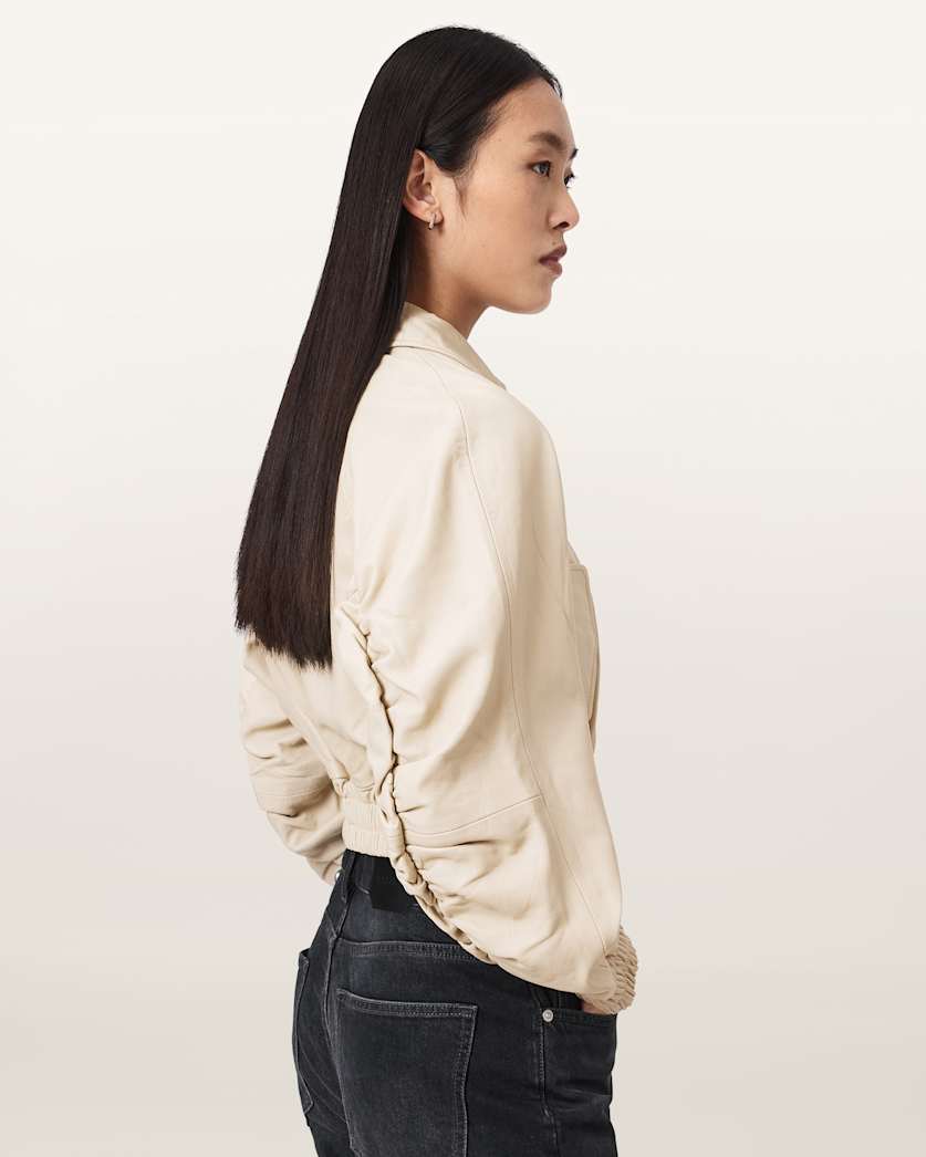 Anouk Cropped Leather Bomber Jacket