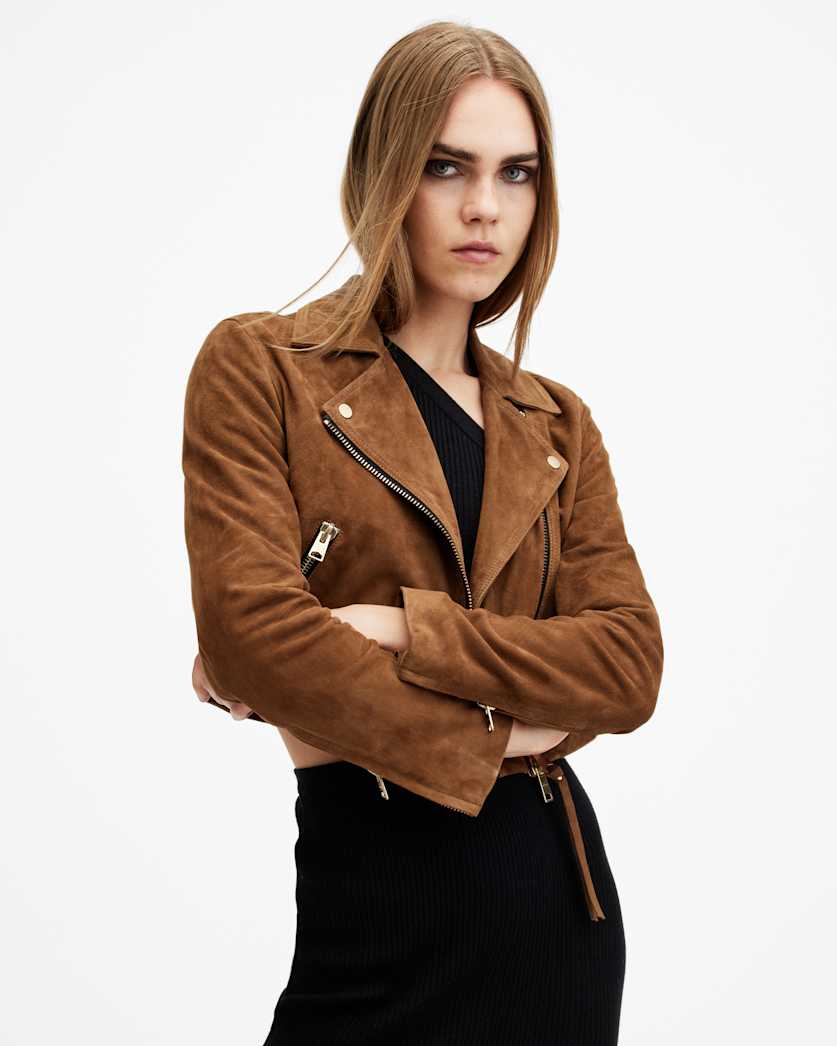Dalby Slim Fit Cropped Suede Biker Jacket