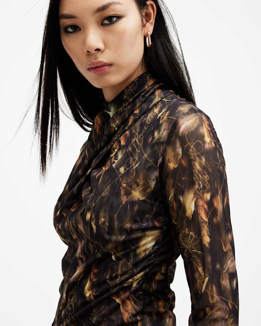 Tia High Neck Wrap Over Mesh Top