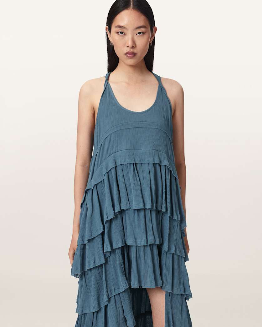 Cavarly Crepe Tiered Ruffle Maxi Dress