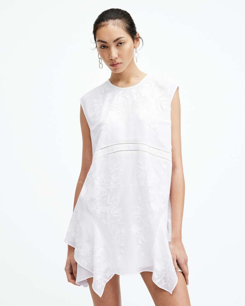Audrina Embroidered Asymmetric Mini Dress
