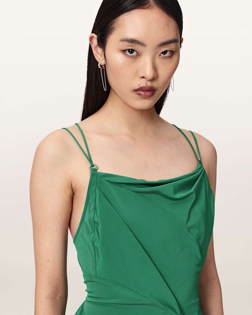 Claire Asymmetrical Draped Mini Dress APPLE GREEN | ALLSAINTS Canada