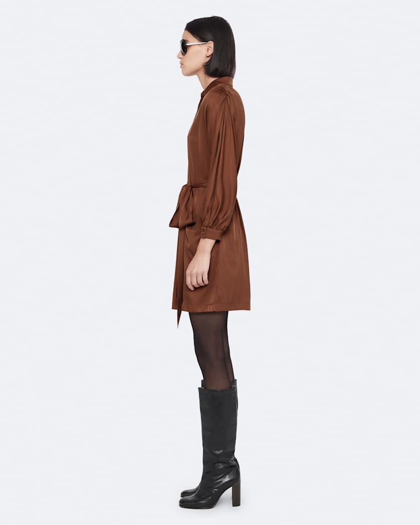Silk-blend mini shirt dress